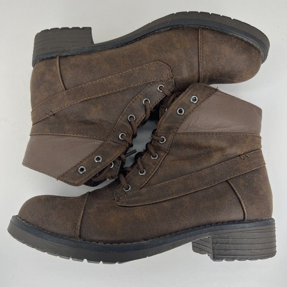 Faded Glory Rich Brown Womens Size 8.5 Lace-Up Biker/Combat Boots High-Top - Picture 7 of 9